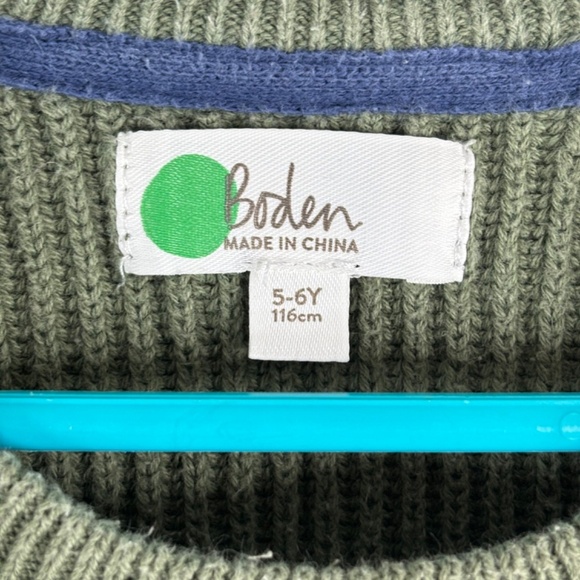 Mini Boden Green Military Sweater 5-6Y Shoulder Patches Ribbed Olive Fisherman - Picture 4 of 8